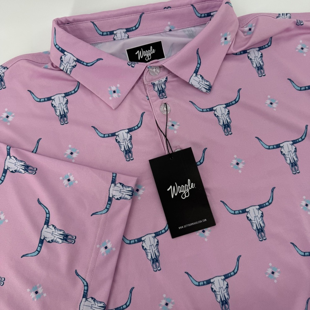 Waggle Highlands Polo Mens 3XL Pink Longhorn Skull Southwestern Golf Shirt NWT - Picture 1 of 11